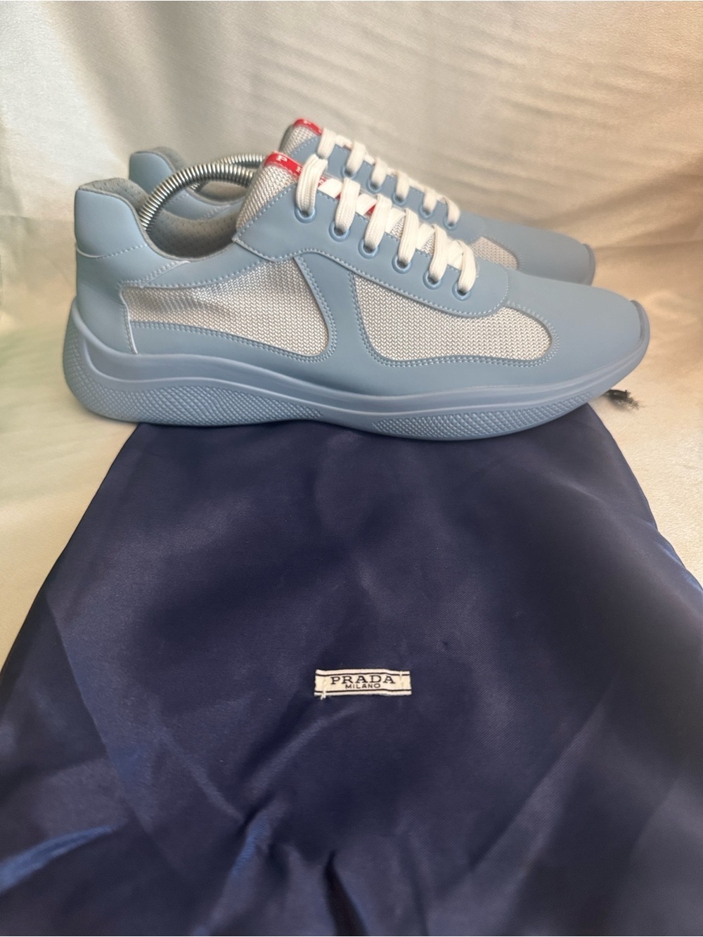 Prada Men’s Sky Blue Mesh & Leather-Trim Sneakers🔥New! Size: 12 - Picture 4 of 12